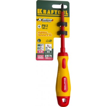 250084-2-100 | Отвертка, высоковольтная, Cr-Mo-V стержень, двухкомпонент. маслобензостойкая рукоятка, PH №2, 100мм, KRAFTOOL-4