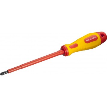 250084-3-150 | Отвертка, высоковольтная, Cr-Mo-V стержень, двухкомпонент. маслобензостойкая рукоятка, PH №3, 150мм, KRAFTOOL-0