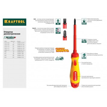 250084-3-150 | Отвертка, высоковольтная, Cr-Mo-V стержень, двухкомпонент. маслобензостойкая рукоятка, PH №3, 150мм, KRAFTOOL-2