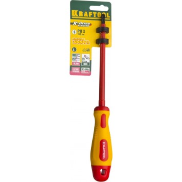 250084-3-150 | Отвертка, высоковольтная, Cr-Mo-V стержень, двухкомпонент. маслобензостойкая рукоятка, PH №3, 150мм, KRAFTOOL-4