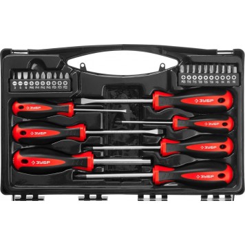 25027 | Набор "Универсал 27": Отвертки с битами, Cr-V сталь, эргономичная двухкомп. рукоятка, магнитный наконечник, в кейсе, 27 предметов, ЗУБР МАСТЕР-0