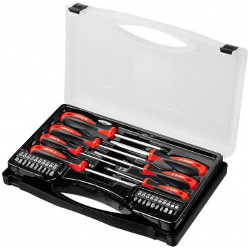 25027 | Набор "Универсал 27": Отвертки с битами, Cr-V сталь, эргономичная двухкомп. рукоятка, магнитный наконечник, в кейсе, 27 предметов, ЗУБР МАСТЕР-5