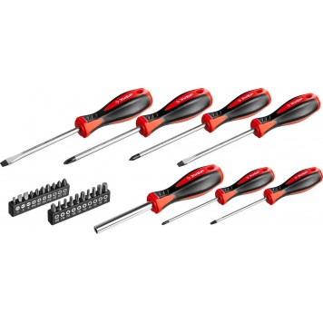 25027 | Набор "Универсал 27": Отвертки с битами, Cr-V сталь, эргономичная двухкомп. рукоятка, магнитный наконечник, в кейсе, 27 предметов, ЗУБР МАСТЕР-7