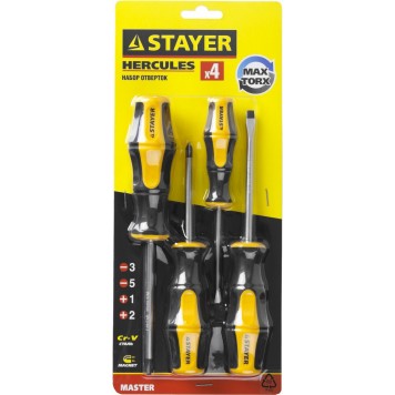 25055-H4_z02 | Набор: Отвертки, Cr-V, эргономичная двухкомпонентная рукоятка, 4шт, STAYER HERCULES-1