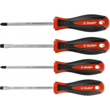 25065-H4_z02 | Набор: Отвертки, Cr-v, эргономичная двухкомпонентная рукоятка, 4шт, ЗУБР МАСТЕР-0