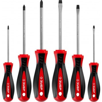 25066 | Набор: Отвертки слесарные, Cr-V сталь, эргономичная двухкомпонентная рукоятка, магнитный наконечник, в коробке, 6 предметов, ЗУБР МАСТЕР-0