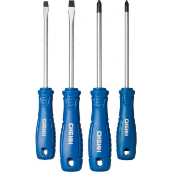 25084 | Набор: Отвертки с закаленным стержнем, маслобензостойкая рукоятка, в блистере, 4 предмета, СИБИН-0