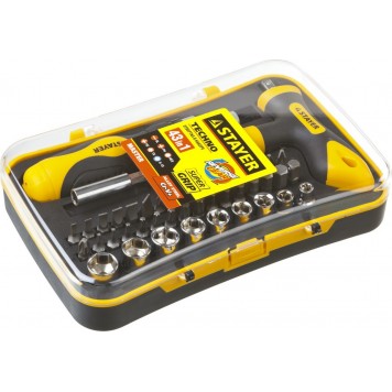 25084-H43 | Набор: Отвертка реверсивная, Т-образная отвертка-битодержатель, адаптер для торц голов, 43 предм, STAYER HERCULES-2