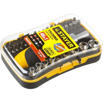 25084-H46 | Набор: Отвертки, реверс отвертка, биты 35шт, адаптер для торц голов, торц голов 9шт, 46 предм, STAYER HERCULES-2