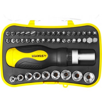 25084-H46 | Набор: Отвертки, реверс отвертка, биты 35шт, адаптер для торц голов, торц голов 9шт, 46 предм, STAYER HERCULES-3