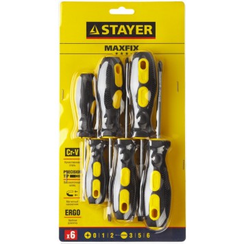 2513-H6_z01 | Набор: Отвертки слесарные, двухкомпонентная рукоятка, магнитный наконечник, 6шт, STAYER MASTER-2