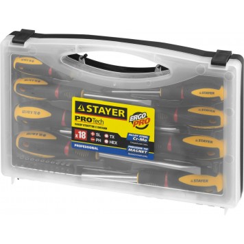 25133-H8_z02 | Набор "PROTech": Отвертки, Cr-Mo, двухком рукоят, отвертки 7шт, отвертка-битодержатель, биты 10шт, STAYER PROFESSIONAL-1