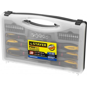 25134-H18_z01 | Набор "PROTech": Отвертки, Cr-Mo, двухкомп рукоятка, намагниченные, 32 предмета, в кейсе, STAYER PROFESSIONAL-0