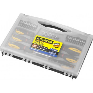 25134-H18_z01 | Набор "PROTech": Отвертки, Cr-Mo, двухкомп рукоятка, намагниченные, 32 предмета, в кейсе, STAYER PROFESSIONAL-1