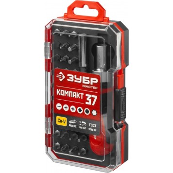 25164-H37 | Набор: Отвертка с насадками, Cr-V сталь, в компактном боксе, ЗУБР МАСТЕР-4