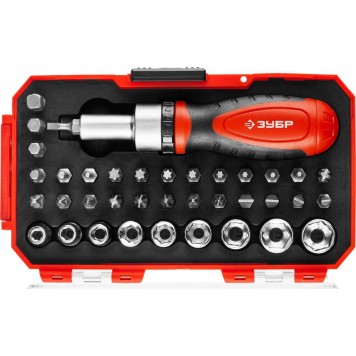 25165-H38 | Набор: Отвертка с насадками, Cr-V сталь, в компактном боксе, ЗУБР МАСТЕР-0