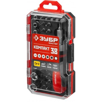 25165-H38 | Набор: Отвертка с насадками, Cr-V сталь, в компактном боксе, ЗУБР МАСТЕР-4