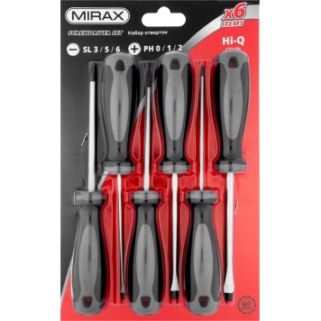 25186 | Набор отверток, закаленный стержень, двухкомпонентная рукоятка, в коробке, 6 предметов, MIRAX-3