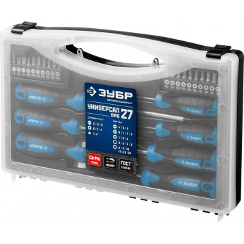 25240 | Набор: Отвертки профессиональные, Cr-Mo сталь, магнитный наконечник, в коробке, 27 предметов, ЗУБР ПРОФЕССИОНАЛ-3