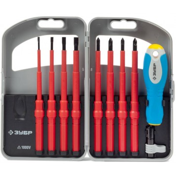 25264-H10 | Набор: Отвертки диэлектр., до 1000В, Cr-V, PH №1, 2, PZ №1, 2, SL 3,0, 4,0, 5,5, 6,5мм, минифонар, ЗУБР ПРОФЕССИОНАЛ-0