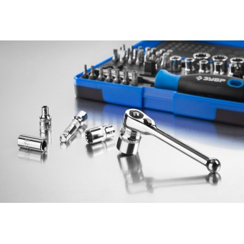 25283-H47 | Набор: Отвертка с двухкомп рукояткой, насадки и мини трещетка, 47 предм, пластиковый бокс, ЗУБР ПРОФИ-6