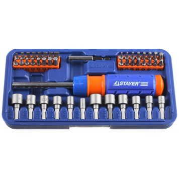 25453-H46 | Набор: Отвертка PILOT реверсивная с торцовыми головками и битами,46 предметов, STAYER PROFI-0