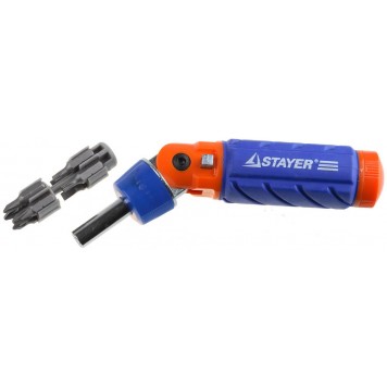 25454-H9 | Набор: Отвертка PILOT реверсивно-рычажная с битами, ударопрочная рукоятка, 9 предметов, STAYER PROFI-0