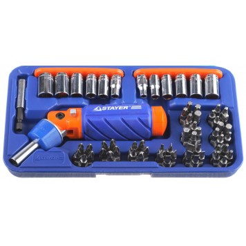 25455-H64 | Набор: Отвертка PILOT реверсивно-рычажная с торцовыми головками и битами, 64 предмета, STAYER PROFI-0