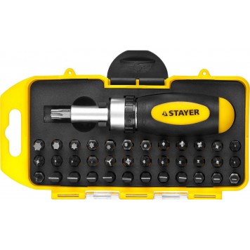 2557-H38 | Отвертка реверсивная в наборе с битами, Cr-V сталь, 38 предметов, STAYER-0
