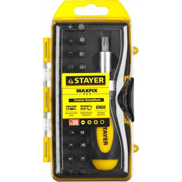 2557-H38 | Отвертка реверсивная в наборе с битами, Cr-V сталь, 38 предметов, STAYER-2