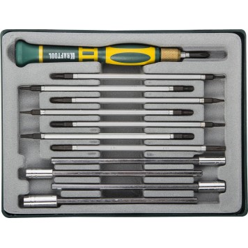 25611-H12 | Отвертка для точных работ со сменными стержнями и головками 12 предм., KRAFTOOL X-TURBO-0