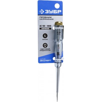 25720 | Пробник электрический, на карточке, 100-500В, 145мм, ЗУБР ЭКСПЕРТ-2