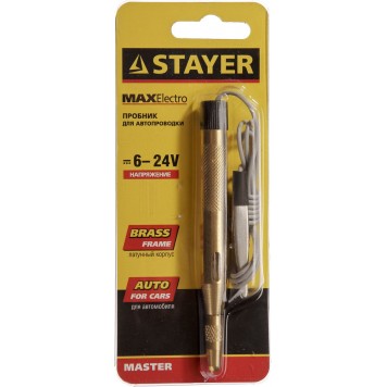 2574_z01 | Пробник для автопроводки, латунный, 6-24В, 110мм, STAYER MASTER-1