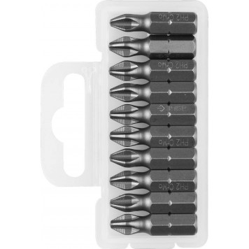 26001-2-25-10 | Биты кованые, хромомолибденовая сталь, тип хвостовика C 1/4", PH2, 25мм, 10шт, ЗУБР МАСТЕР-0