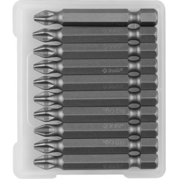 26001-2-50-10 | Биты кованые, хромомолибденовая сталь, тип хвостовика E 1/4", PH2, 50мм, 10шт, ЗУБР МАСТЕР-0