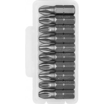 26003-3-25-10 | Биты кованые, хромомолибденовая сталь, тип хвостовика C 1/4", PZ3, 25мм, 10шт, ЗУБР МАСТЕР-0