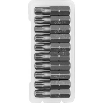 26005-30-25-10 | Биты кованые, хромомолибденовая сталь, тип хвостовика C 1/4", T30, 25мм, 10шт, ЗУБР МАСТЕР-0