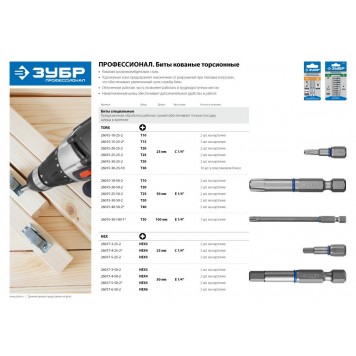 26015-30-50-2 | Биты торсионные кованые, обточенные, хромомолибденовая сталь, тип хвостовика E 1/4", T30, 50мм, 2шт, ЗУБР ЭКСПЕРТ-1