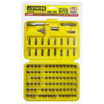 2604-H100 | Набор: Биты, полный ассортимент стандартных и специальных шлицов, адаптеры, Cr-V, 100 предметов, в боксе, STAYER SUPER UNIVERSAL-2