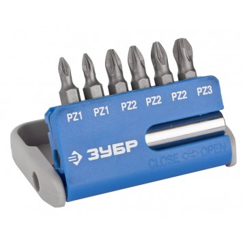 26042-H7 | Набор: Биты с магнитным адаптером, хромомолибденовая сталь S2, PZ1(2шт), PZ2(3шт), PZ3(1шт), 7 пред, ЗУБР-1
