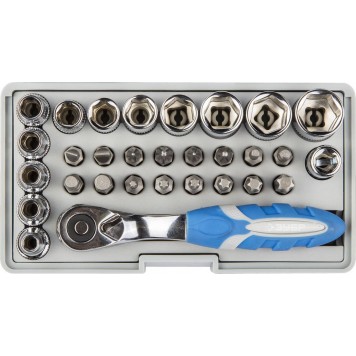 26054-H31 | Набор : Биты 16шт,торцов головки с мини трещоткой 12шт,адаптер для бит SQ 1/4"хHex 1/4",удлинит 1/4"/80мм, ЗУБР ЭКСПЕРТ-0