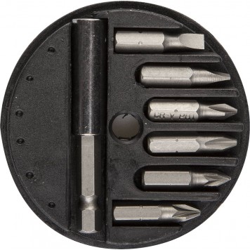2607-H7_z01 | Набор: Биты с магнитным адаптером в круглом мини-боксе, PH1, PH2, PZ1, PZ2, SL4,5, SL5,5, 7 пред, STAYER MASTER-0