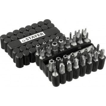 26084-H33 | Набор : Биты СПЕЦИАЛЬНЫЕ Cr-V, с магнитным адаптером, в ударопрочном держателе, 33 предмета, STAYER MASTER-0