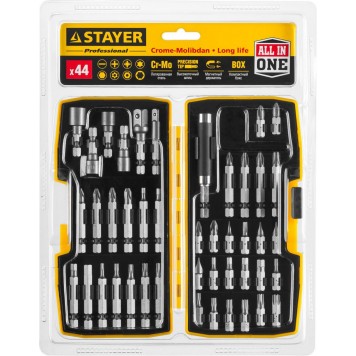 26135-H44 | Набор: Биты многофункциональные CR-MO, головок и адаптеров в ударопрочном компактном боксе, 44 предмета, STAYER PROFI-3