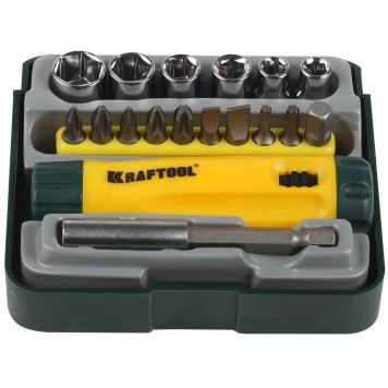 26143-H18 | Набор: Отвертка реверсивная с битами, адаптером и торцовыми головками, Cr-V, 18 предметов, KRAFTOOL EXPERT-0
