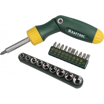 26151-H21 | Набор из отвертки реверсивно-рычажной с битами и торцовыми головками, 21 предмет, KRAFTOOL BIT-LOCK-0