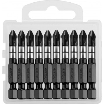 26191-2-50-S10 | Биты, тип хвостовика E 1/4", PH2, 50мм, 10шт, в пластиковом боксе, KRAFTOOL IMPACT PRO-0
