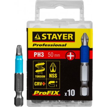 26203-3-50-10_z01 | Биты ProFix Phillips, тип хвостовика E 1/4", № 3, L=50мм, 10шт, STAYER PROFESSIONAL-0
