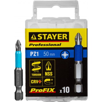26223-1-50-10_z01 | Биты, тип хвостовика E 1/4", № 1, L=50мм, 10шт, STAYER PROFIX POZIDRIV-0