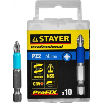 26223-2-50-10_z01 | Биты, тип хвостовика E 1/4", № 2, L=50мм, 10шт, STAYER PROFIX POZIDRIV-0